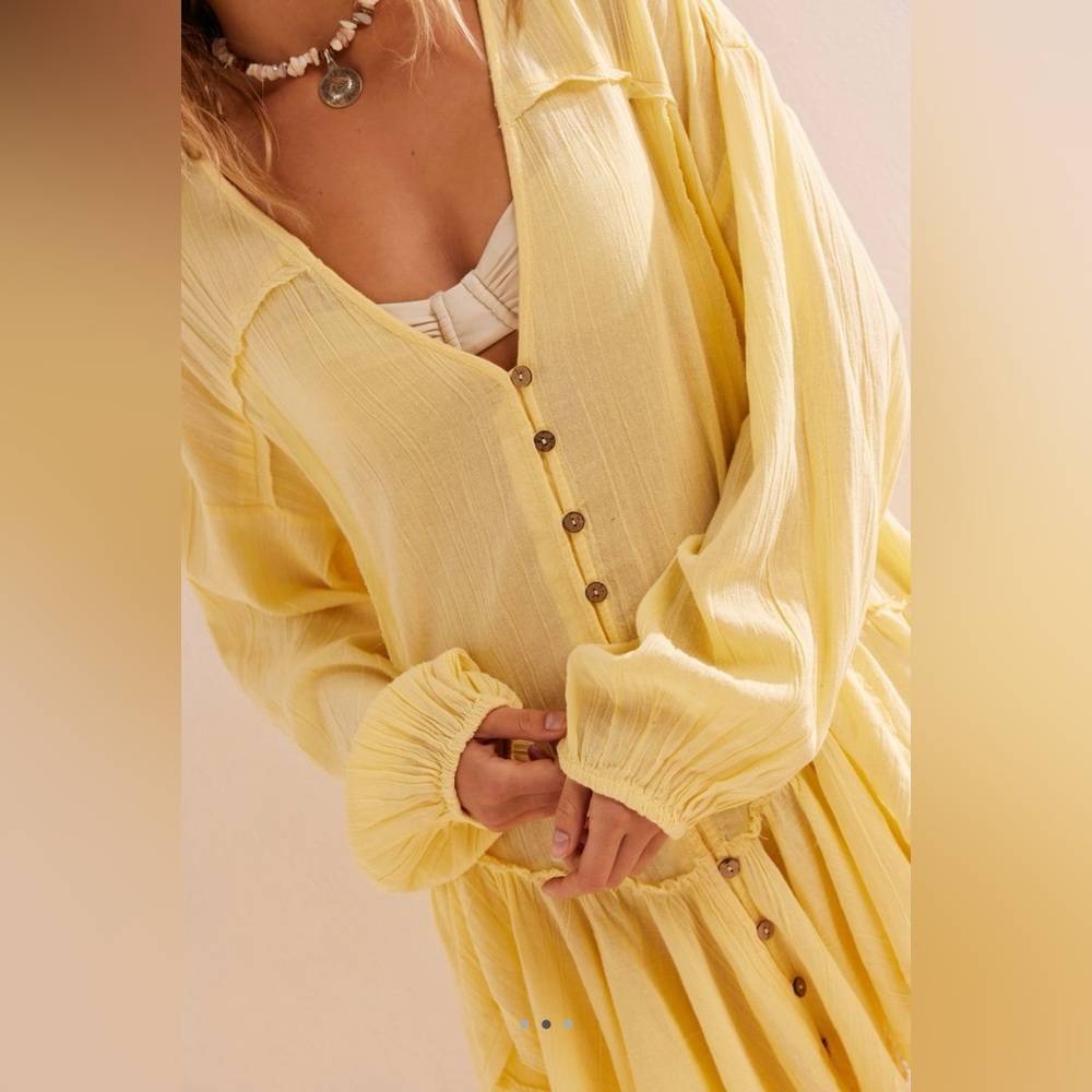 NWT Free People Small Slice of Heaven Tunic Yellow $78 retail New Blouse - Picture 3 of 6